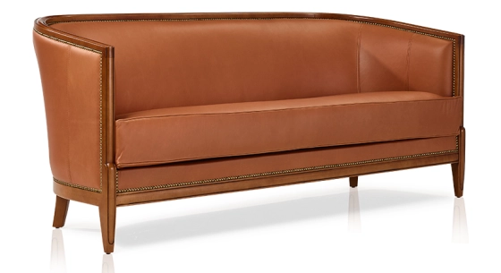 Antique 3 seater sofa with moulded armrests antique stained wood and chestnut leather