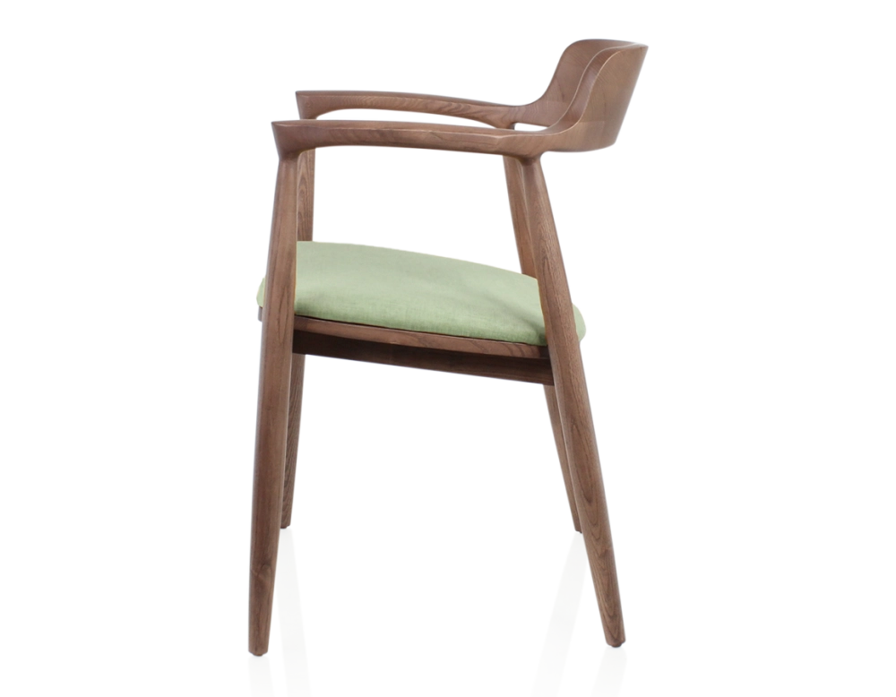 Chaise scandinave bois teinte noyer et tissu vert Chaise scandinave bois teinte noyer et tissu vert