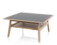 Table basse carrée en chêne et céramique avec bois teinte naturelle plateau céramique effet ardoise 100x100 cm