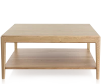Table basse carrée en chêne avec tablette teinte naturelle 100x100 cm 100x100 cm