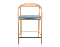 Tabouret de bar H60 cm bois teinte naturelle et tissu bleu jean Tabouret de bar H60 cm bois teinte naturelle et tissu bleu jean