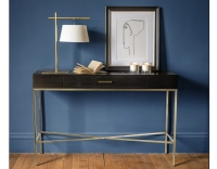 Console design frêne laqué noir et métal patine laiton 100 cm Console design frêne laqué noir et métal patine laiton 100 cm