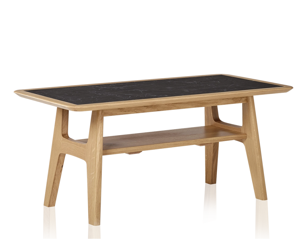 Rectangular coffee table in oak and ceramic with natural stained wood, slate effect ceramic top 100x50 cm Rectangular coffee table in oak and ceramic with natural stained wood, slate effect ceramic top 100x50 cm