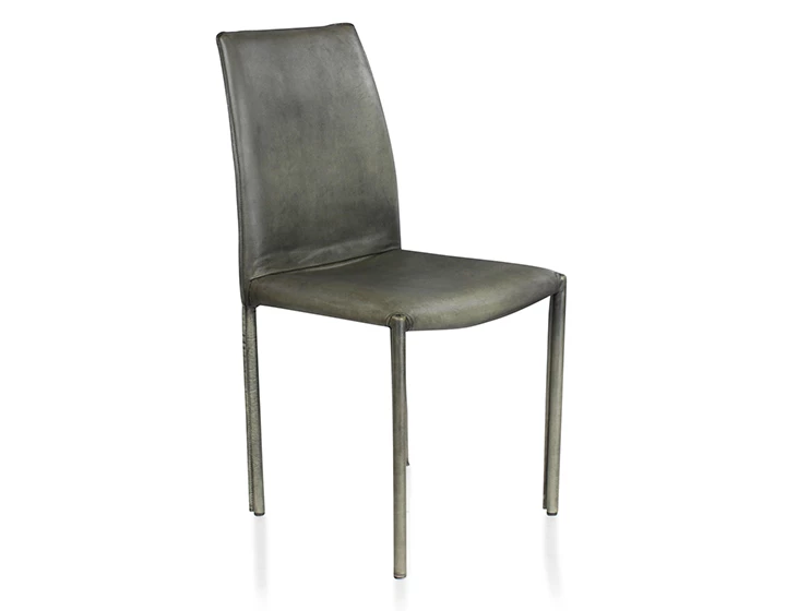 Chaise vintage cuir vert de gris