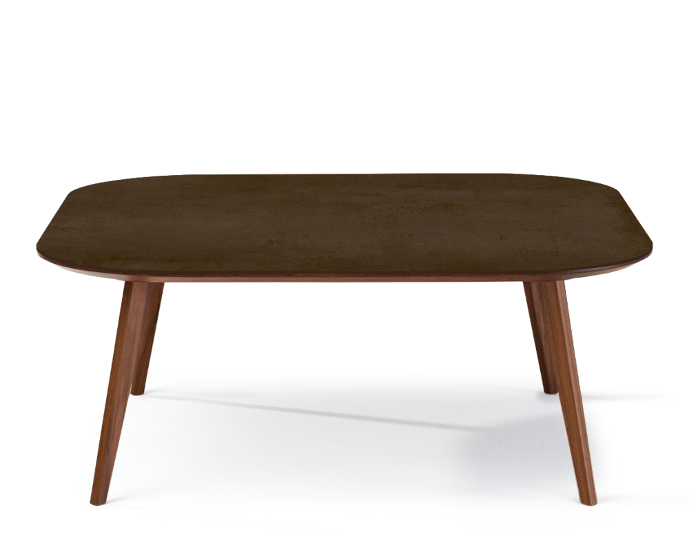 Table basse carré aux angles arrondis F2 en noyer et céramique bois teinte naturelle plateau céramique effet rouille 120x120x30 cm Table basse carré aux angles arrondis F2 en noyer et céramique bois teinte naturelle plateau céramique effet rouille 120x120x30 cm