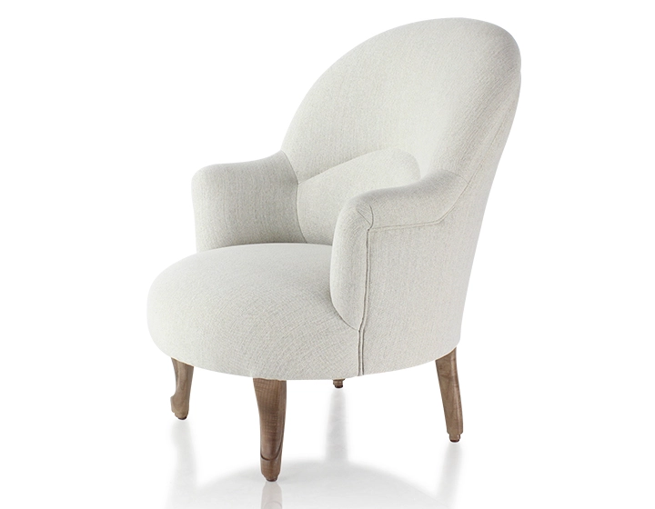 Fauteuil crapaud avec accoudoirs pieds bois teinte noyer et tissu beige naturel Fauteuil crapaud avec accoudoirs pieds bois teinte noyer et tissu beige naturel
