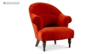 Fauteuil crapaud avec accoudoirs pieds bois teinte naturelle et tissu velours terracotta moyen dossier