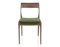 Chaise scandinave bois teinte marron foncé assise tissu vert olive Chaise scandinave bois teinte marron foncé assise tissu vert olive