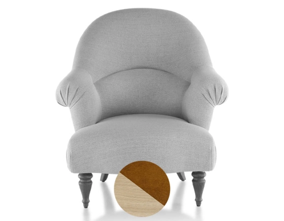 Toad armchair with armrests natural wood stain legs and medium bronze velvet fabric back
