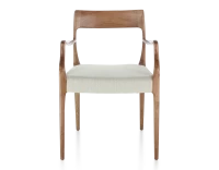 Chaise scandivave avec accoudoirs bois teinte noyer assise tissu beige naturel
