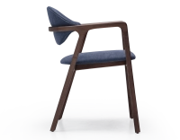 Designer armchair dark brown stained wood and ocean blue fabric. Designer armchair dark brown stained wood and ocean blue fabric.