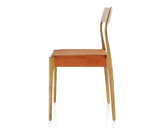 Chaise scandivave bois teinte merisier assise tissu velours terracotta