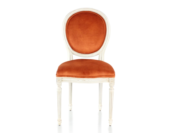 Antique Louis XVI style chair white cerused stained wood and terracotta velvet fabric