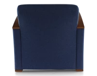 Fauteuil design bois teinte merisier et tissu bleu marine