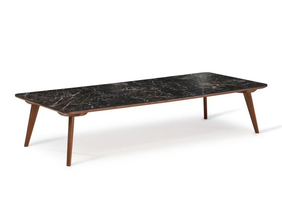 Table basse rectangulaire F7 en noyer et céramique bois teinte naturelle et céramique effet marbre noir M2 100x60x30 cm