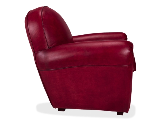 Fauteuil club cuir rouge carmin accoudoirs passepoil