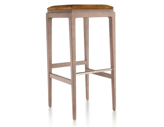 Tabouret de bar design H80 cm bois teinte noyer assise tissu velours bronze