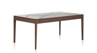 Table salle à manger en chêne et céramique 8 personnes avec bois teinte marron foncé et plateau céramique effet marbre blanc 180x100 cm Table salle à manger en chêne et céramique 8 personnes avec bois teinte marron foncé et plateau céramique effet marbre blanc 180x100 cm