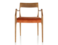 Scandinavian armchair with armrests cherry-stained wood, terracotta velvet seat Scandinavian armchair with armrests cherry-stained wood, terracotta velvet seat