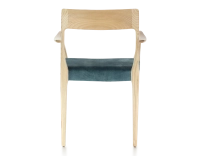 Scandinavian armchair with armrests natural stained wood, petrol blue velvet seat Scandinavian armchair with armrests natural stained wood, petrol blue velvet seat