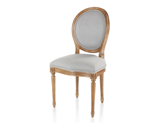 Chaise ancienne style Louis XVI bois teinte ancienne et tissu gris clair