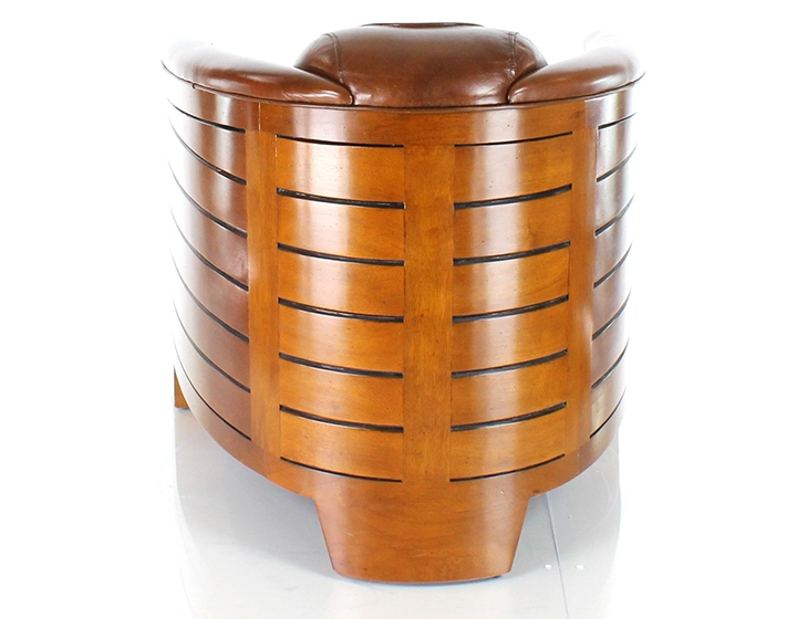 Fauteuil club bois et cuir marron vintage Fauteuil club bois et cuir marron vintage