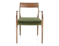 Chaise scandinave avec accoudoirs bois teinte noyer assise tissu vert olive Chaise scandinave avec accoudoirs bois teinte noyer assise tissu vert olive