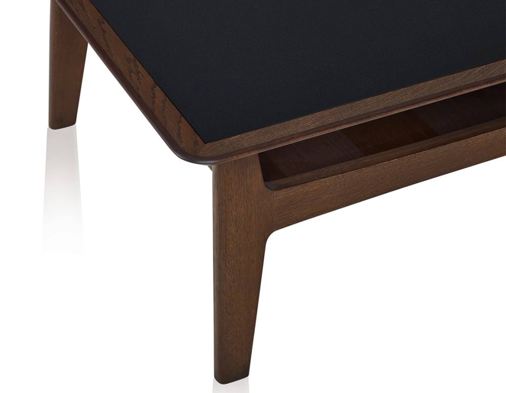 Table basse carrée en chêne et céramique avec bois teinte marron foncé plateau céramique noir unie 100x100 cm Table basse carrée en chêne et céramique avec bois teinte marron foncé plateau céramique noir unie 100x100 cm