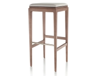 Tabouret de bar design H80 cm bois teinte noyer assise tissu beige naturel Tabouret de bar design H80 cm bois teinte noyer assise tissu beige naturel