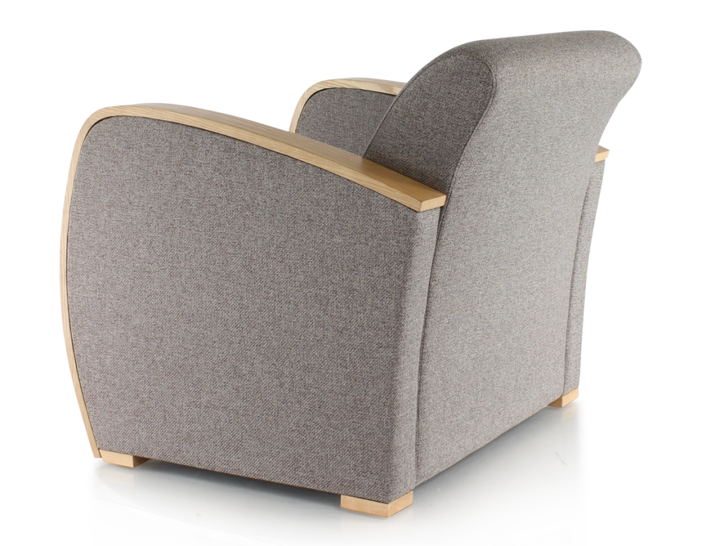 Fauteuil design bois teinte naturelle et tissu brun Fauteuil design bois teinte naturelle et tissu brun