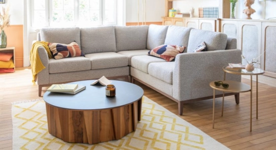 Left hand 2 seater module light taupe bouclé fabric