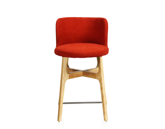 Tabouret de bar h60 cm bois teinte naturelle assise tissu orange brulé