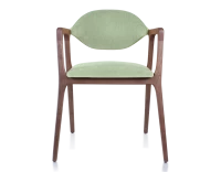 Chaise design avec accoudoirs bois teinte noyer et tissu vert