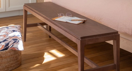 Banc design bois teinte noyer assise bois L160 cm