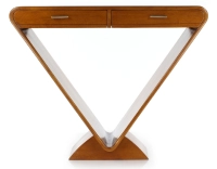 Console art déco double tiroirs bois teinte merisier Console art déco double tiroirs bois teinte merisier