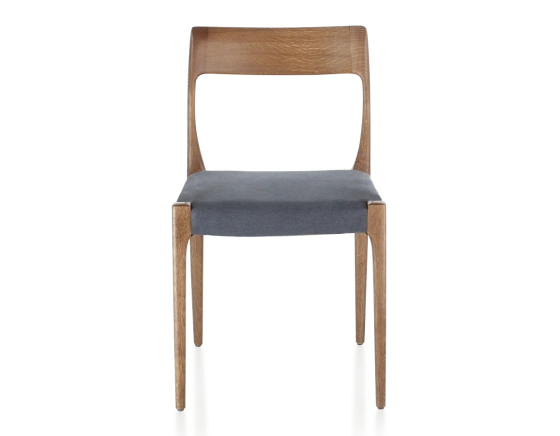 Scandinavian chair walnut-stained wood, grey fabric seat