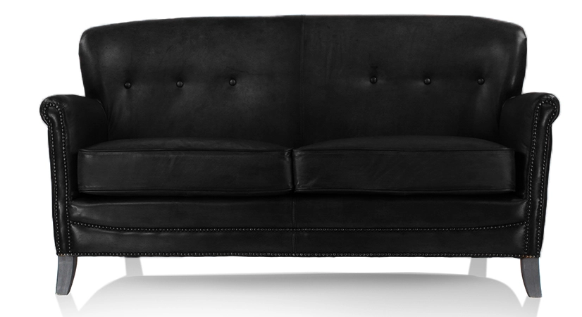 Canapé club cuir 2 places noir accoudoirs cloutés Canapé club cuir 2 places noir accoudoirs cloutés