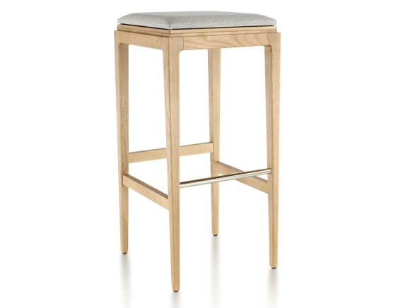 Tabouret de bar design H80 cm bois teinte naturelle assise tissu beige naturel