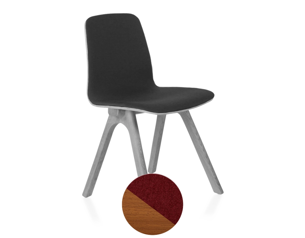 Chaise design en chêne tapissé bois teinte merisier assise tissu bordeaux Chaise design en chêne tapissé bois teinte merisier assise tissu bordeaux