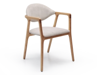 Designer armchair natural wood finish and sand velvet fabric Designer armchair natural wood finish and sand velvet fabric