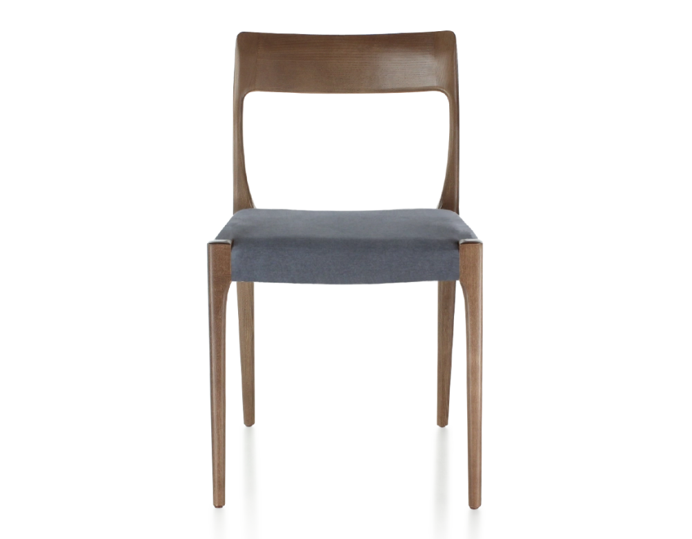 Scandinavian chair dark brown stained wood, grey fabric seat Scandinavian chair dark brown stained wood, grey fabric seat