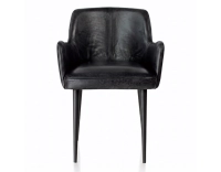 Silla vintage con reposabrazos de piel negro