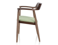 Chaise scandinave bois teinte marron foncé et tissu vert Chaise scandinave bois teinte marron foncé et tissu vert