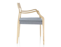 Scandinavian armchair with armrests natural stained wood, blue chevron fabric seat Scandinavian armchair with armrests natural stained wood, blue chevron fabric seat