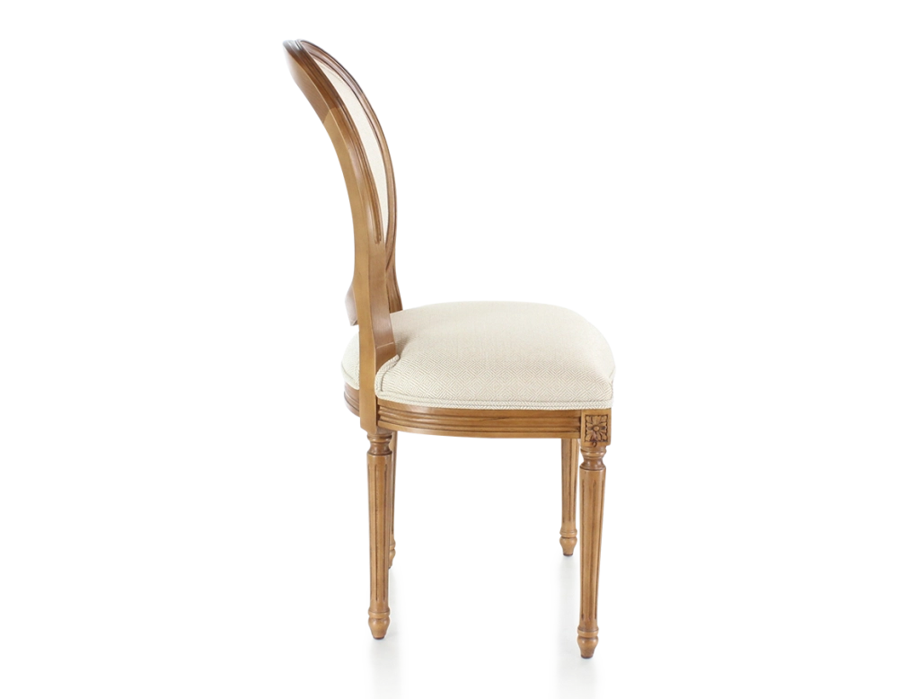 Chaise ancienne style Louis XVI bois teinte ancienne et tissu bouclé blanc Chaise ancienne style Louis XVI bois teinte ancienne et tissu bouclé blanc