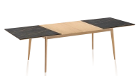 Table extensible 8 à 12 personnes en chêne et céramique allonges bois avec bois teinte naturelle et plateau céramique effet marbre noir 180x100 cm Table extensible 8 à 12 personnes en chêne et céramique allonges bois avec bois teinte naturelle et plateau céramique effet marbre noir 180x100 cm
