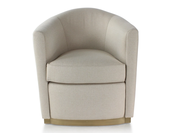 Fauteuil club tissu tissu chevron beige socle bois effet laiton