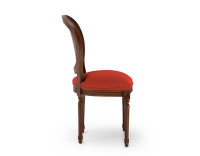 Louis XVI style antique chair dark brown stained wood with cane backrest and burnt orange fabric seat. Louis XVI style antique chair dark brown stained wood with cane backrest and burnt orange fabric seat.