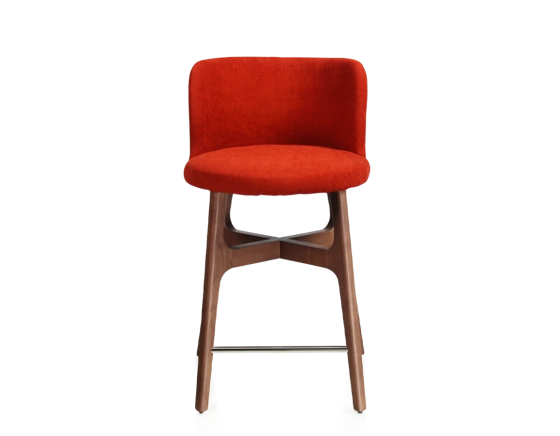 Tabouret de bar h60 cm bois teinte noyer assise tissu orange brulé