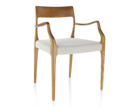 Chaise scandinave avec accoudoirs bois teinte merisier assise tissu beige naturel Chaise scandinave avec accoudoirs bois teinte merisier assise tissu beige naturel